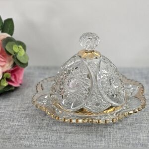 Vintage Homestead Butter Dish Duncan & Miller #63 EAPG Clear Glass & Gold 1900s